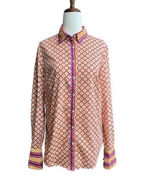 0039 Italy Geometric Print button Shirt 100% Cotton Size Small